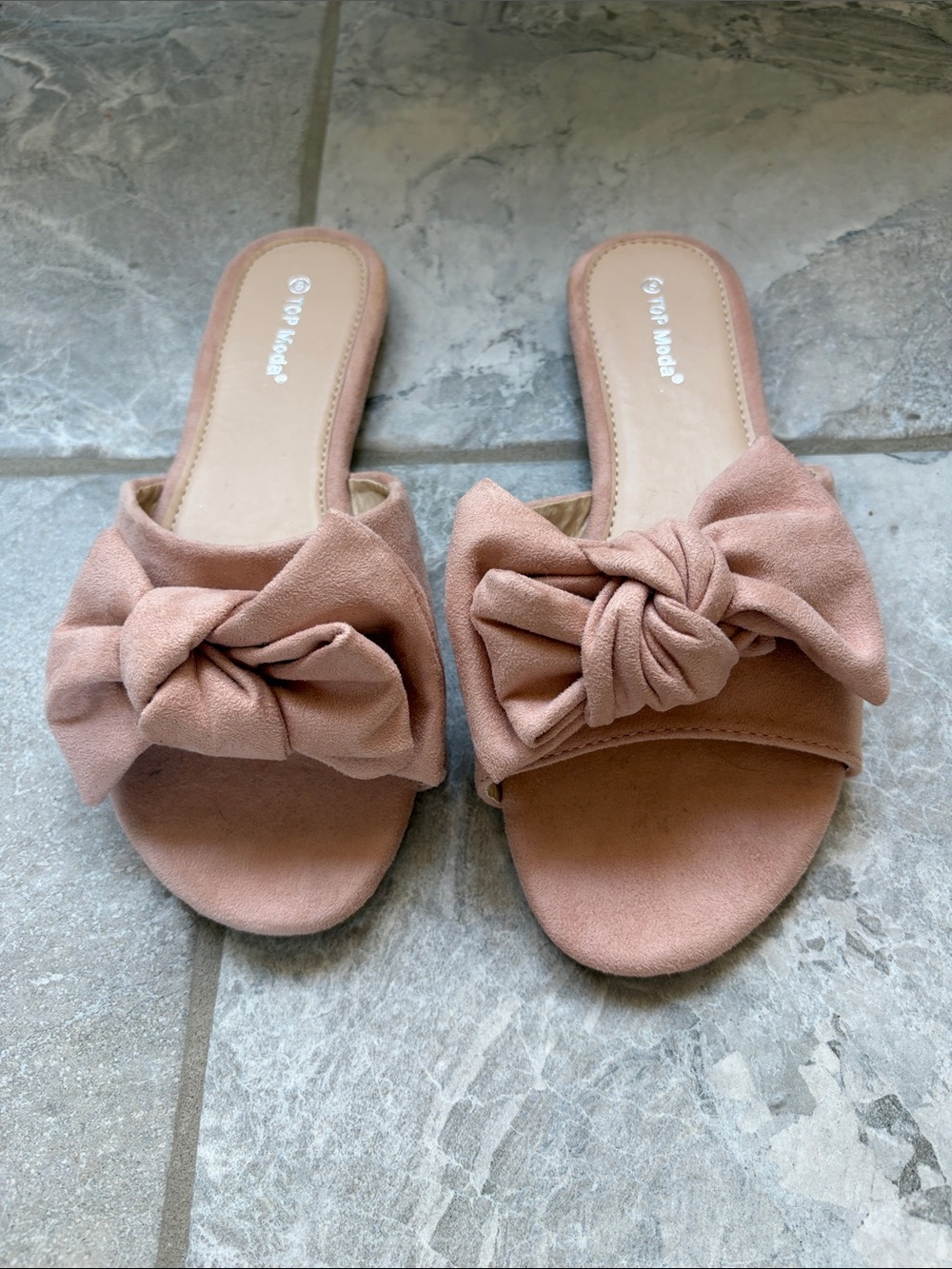 TOP Moda Blush Knot-Front Slip-On Mules